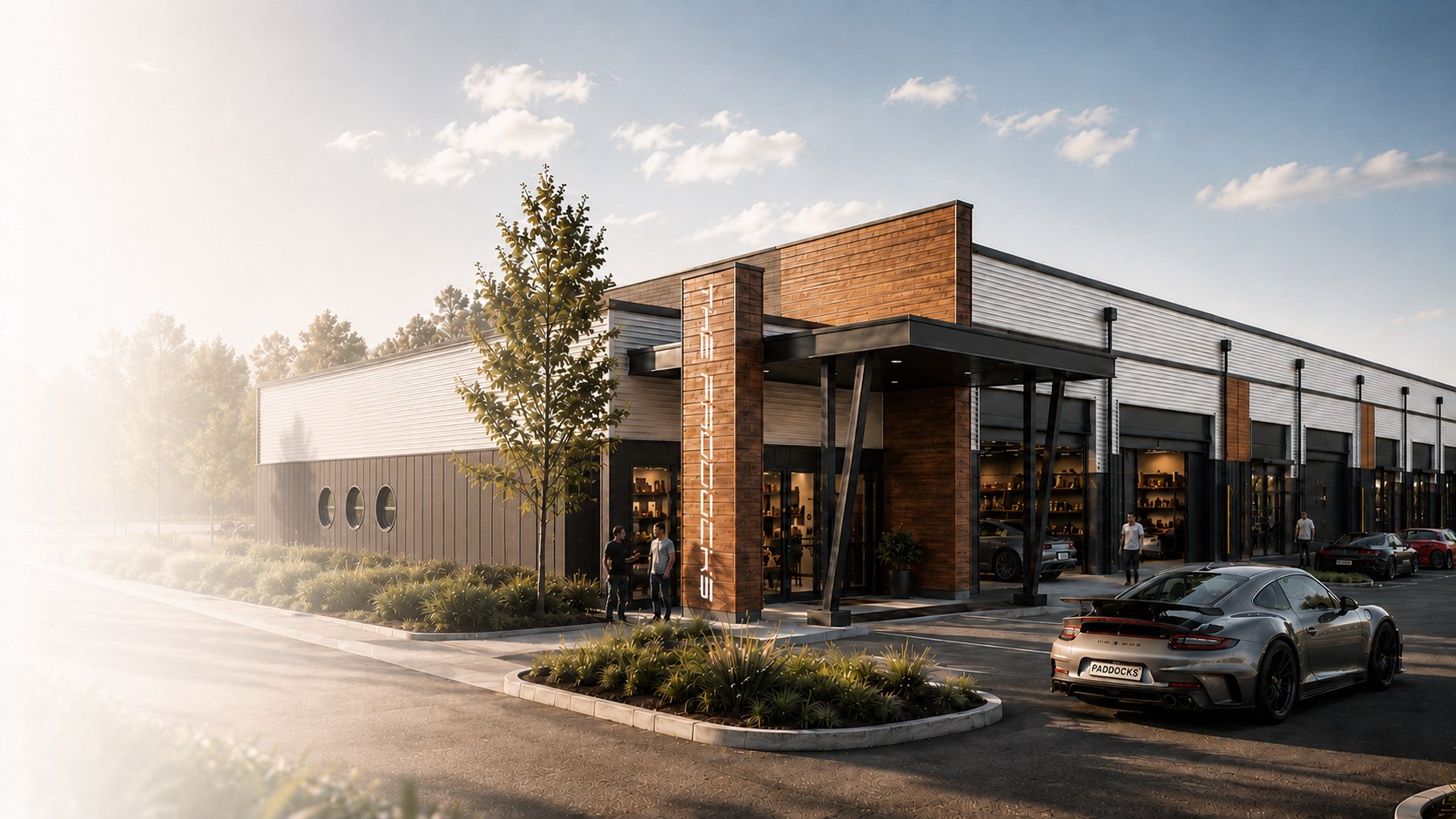 Modern architectural automotive space at The Paddocks